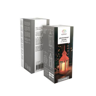 Декоративный фонарь со свечкой, красный корпус, размер 10,5х10,5х24см, цвет ТЕПЛЫЙ БЕЛЫЙ